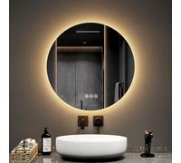 EMKE Miroir Salle de Bain avec Éclairage Rond 60 cm, avec Anti-buée+Interrupteur Tactile, Miroir LED rétro-éclairé, 3 Couleurs de lumière Variable Miroir Salle de Bain