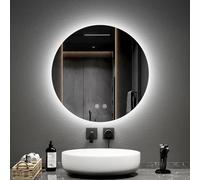 EMKE Miroir Salle de Bain avec Eclairage Rond, 60 cm, avec Anti-buée+Interrupteur Tactile, Miroir Salle de Bain, Lumière Blanc Froid 6500K de lumière Variable Miroir LED Salle de Bain