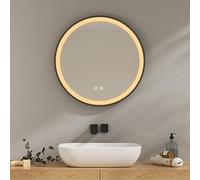 EMKE Miroir Salle de Bain avec éclairage Rond,60 cm, Miroir LED Salle de Bain avec Cadre Noir, lumière dimmable à 3 Couleurs, Fonction mémoire, arrêt Automatique après 3 Heures
