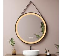 EMKE Miroir Salle de Bain avec Eclairage Rond 60 cm,Sangle en Amovible,Miroir Antibuée,Mémoire, 3 Couleurs de Lumière,Miroir LED Salle de Bain Arrêt Automatique 3h, Miroir Salle de Bain