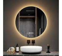 EMKE Miroir Salle de Bain avec Éclairage Rond 70 cm, avec Anti-buée+Interrupteur Tactile, Miroir LED rétro-éclairé, 3 Couleurs de lumière Variable Miroir Salle de Bain