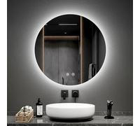 EMKE Miroir de Salle de Bain Rond diamètre 70 cm, avec Anti-buée+Interrupteur Tactile, Miroir Salle de Bain LED rétro-éclairé, Lumière Blanc Froid 6500K de lumière Variable Miroir Rond LED
