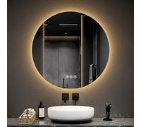 EMKE Miroir Salle de Bain avec Éclairage Rond 80 cm, avec Anti-buée+Interrupteur Tactile, Miroir LED rétro-éclairé, 3 Couleurs de lumière Variable Miroir Salle de Bain
