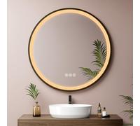 EMKE Miroir Salle de Bain avec Eclairage Rond 80 cm,Sangle en Amovible,Miroir Antibuée,Mémoire, 3 Couleurs de Lumière,Miroir LED Salle de Bain Arrêt Automatique 3h, Miroir Salle de Bain
