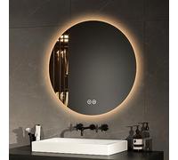 EMKE Miroir de Salle de Bain Rond diamètre 60 cm, avec Interrupteur Tactile, Miroir de Salle de Bain LED rétro-éclairé, 3 Couleurs de lumière Variable