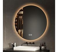 EMKE Miroir Salle de Bain avec Eclairage Rond diamètre 80 cm, Interrupteur Tactile, Miroir LED Salle de Bain, 3 Couleurs de lumière Variable,Miroir Salle de Bain