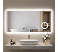 EMKE Miroir Salle de Bain LED 120 x 60 cm, avec Interrupteur Tactile + Loupe 3 Fois + Éclairage Lumière Blanche Froide 6500K