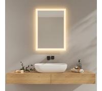 EMKE Miroir de Salle de Bain avec éclairage 70x50 cm, Miroir Salle de Bain 3000K Blanc Chaud, Interrupteur Mural, Installation Verticale/Horizontale, Miroir Anti-Explosion IP44, Économie d'énergie