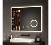 EMKE Miroir Salle de Bain LED 80 x 60 cm, 3 Couleurs, Horloge