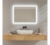EMKE Miroir Salle de Bain LED 80x60 cm, Miroir avec Éclairage Blanc Froid, Miroir Mural avec Interrupteur Tactile, IP44, Économe en Énergie, Miroir Lumineux