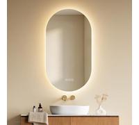 EMKE Miroir Salle de Bain LED Ovale sans Cadre, 50x90 cm, Anti-Buée | Miroir Lumineux Rétroéclairé, Dimmable 3000K-6500K, Triple Interrupteur Tactile, Mémoire, Pose Horizontale/Verticale