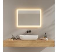 EMKE Miroir de Salle de Bain avec éclairage 50x70 cm, 3000K/6500K, Miroir antibrouillard avec Interrupteur à Bascule, IP44, Miroir Mural économique