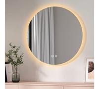 EMKE Miroir Salle de Bain LED Rond 80 cm, avec Interrupteur Tactile + 3 Types de Feux Blanc Chaud/Blanc Froid/Neutre