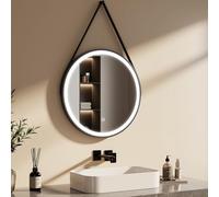 EMKE Miroir Salle de Bain Rond avec Eclairage 60 cm,Cadre Noir et bandoulière réglable,6500K Luminosité réglable,Miroir Lumineux Salle de Bain Fonction Mémoire