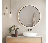 EMKE Miroir Salle de Bains Cadre Noir Diamètre 70cm avec Interrupteur Tactile, Anti-buée, Horloge, Température, Dimmable, Fonction Mémoire, Lumière Neutre