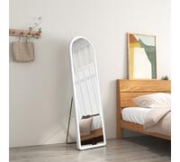 EMKE Miroir sur pied 147x45cm Miroir corps entier Blanc Cadre avec éclairage LED Miroir 3 couleurs avec variateur de lumière Miroir d'habillage bombé