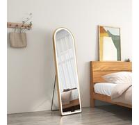 EMKE Miroir sur pied 147x45cm Miroir corps entier cadre doré avec éclairage LED Miroir 3 couleurs avec variateur de lumière Miroir d'habillage bombé