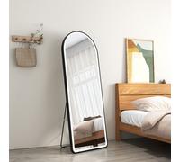 EMKE Miroir sur pied 160x60cm Miroir corps entier Cadre noir avec éclairage LED Miroir 3 couleurs avec variateur de lumière Miroir d'habillage bombé
