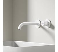 EMKE Mitigeur Lavabo Encastré,Blanc Mat, Mitigeur 2 Trous avec Aérateur, Mitigeur de Salle de Bain Encastré, Mélangeur à Levier Unique, 281x140x65 mm