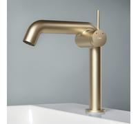 EMKE Mitigeur monocommandé pour lavabo, Robinetterie de salle de bains, design suisse, G3/10", Economie d'eau, Eau chaude & froide, Laiton sans plomb, Or champagne