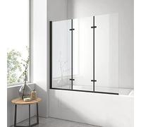 EMKE Pare-baignoire rabattable 120 x 140 cm, 3 volets pivotants, 6mm verre de sécurité, 180° balançoire, Cadre Noir de style industriel, nano-revêtement