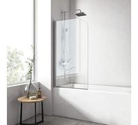 EMKE Paroi de baignoire 90 x 140 cm, 1 volets pivotants, pare baignoire 6mm verre de sécurité, 180° balançoire,Color Chrome,Revêtement nano facile à nettoyer