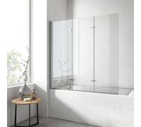 EMKE Paroi de baignoire rabattable 120 x 140 cm, 3 volets pivotants, pare baignoire 6mm verre de sécurité, 180° balançoire,Color Chrome,style industriel, nano-revêtement