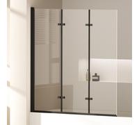 EMKE Paroi de douche 120 x 140cm cadre noir mat baignoire paroi pliante nano-revêtements ESG verre de sécurité paroi de douche verre pour baignoires