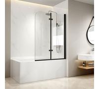 EMKE Paroi de douche 120x140cm, paroi de baignoire pliante, cadre noir mat, paroi de douche en NANO 6mm Easy Clean GLAS