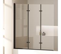 EMKE Paroi de douche 130 x 140cm cadre noir mat baignoire paroi pliante nano-revêtements ESG verre de sécurité paroi de douche verre pour baignoires