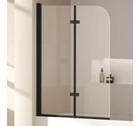 EMKE Paroi de douche pour baignoire 110x140 cm, Cadre Noir,pliant 2 parties