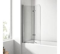 EMKE Paroi de douche pour baignoire, 120 x 140 cm, en 2 parties, pliable, en verre de sécurité, 6 mm, paroi de douche pour baignoire, paroi de douche pliable