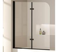 EMKE Paroi de douche pour baignoire 120x140 cm, Cadre Noir,pare-baignoire pliant 2 parties, paroi en verre de sécurité 6 mm, séparation de douche pour baignoire,Facile à Nettoyer