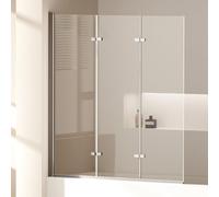 EMKE Paroi de douche pour baignoire 120x140 cm, pare-baignoire 3 pièces pliable, séparation de douche pour baignoire, paroi de baignoire en verre de sécurité 6 mm, Facile à Nettoyer
