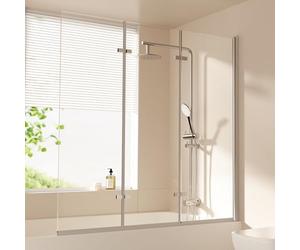 EMKE Paroi de douche pour baignoire - 130 x 140 cm - En verre de sécurité - 3 pièces - Pliable - Pour baignoire - Paroi de douche pliable - 6 mm