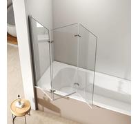 EMKE Paroi de Douche pour Baignoire 130x140cm, 3 Volets Pliables en Verre Sécurit 6mm, Écran de Douche