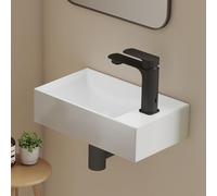 EMKE Petit lavabo rectangulaire 38,0 × 22,0 × 10,0 cm - Lavabo en céramique avec trou de robinet, sans trop-plein, petit lavabo à main, idéal pour salle de bain et WC d'invités, blanc