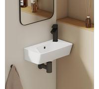 EMKE Petit Lavabo Rectangulaire 40,0 × 22,5 × 13,0 cm - Lavabo en Céramique avec Trou pour Robinet et Trop-plein, Lavabo Compact Idéal pour Salle de Bain et WC Invités,Blanc Brillant