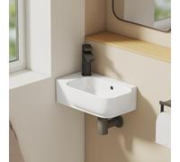 EMKE Petit Lavabo Rectangulaire 40,0 × 25,0 × 14,0 cm - Lavabo en Céramique avec Trou pour Robinet et Trop-plein, Lavabo Compact Idéal pour Salle de Bain et WC Invités,Blanc Brillant