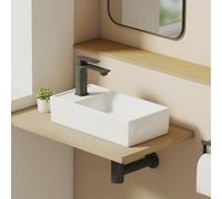 EMKE Petit Lavabo Rectangulaire 41,0 × 22,0 × 10,0 cm - Lavabo en Céramique avec Trou pour Robinet, Sans Trop-plein, Lavabo Compact à Poser ou à Suspendre, Blanc Brillant