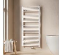 EMKE Porte-Serviettes Chauffant 1200x600 mm, Sèche-Serviettes de Salle de Bain, Chauffe-Serviettes à raccordement Central, Radiateur de Salle de Bain, Chauffage de Serviettes, Blanc, 598W