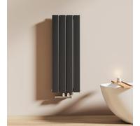 EMKE Radiateur à Eau Chaude 90x30 cm, Radiateur plat Double couche connexion centrale, Montage mural vertical design, Noir