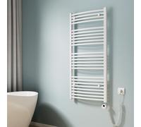 EMKE Radiateur de salle de bain courbé Sèche-serviettes Inclus élément chauffant programmable Set thermostat, Radiateur électrique (Blanc 120x60cm)