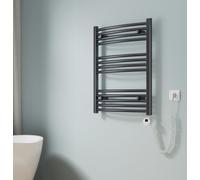 EMKE Radiateur de salle de bain courbé Sèche-serviettes Inclus élément chauffant programmable Set thermostat, Radiateur électrique (Anthracite 75x60cm)