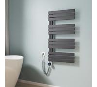 EMKE Radiateur de salle de bain électrique 1041 x 600 mm avec thermostat, sèche-serviettes courbé - Sèche-serviettes pour électricité - Radiateur de salle de bain avec barre chauffante,