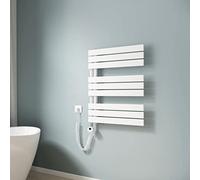 EMKE Radiateur de salle de bain électrique 762 x 600 mm avec thermostat, sèche-serviettes courbé - Sèche-serviettes pour électricité - Porte-serviettes avec barre chauffante - Blanc