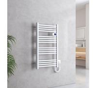 EMKE Radiateur de salle de bain Électrique Blanc Sèche-serviettes avec thermostat 960 x 540mm Radiateur avec minuterie et affichage numérique 500 Watt Porte-serviettes