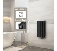 EMKE Radiateur de salle de bain, Panneau de chauffage design double couche 600x300mm, Anthracite Radiateur de salle de bain plat 327Watt raccord central