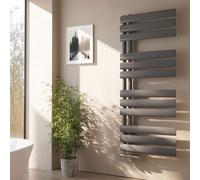 EMKE Radiateur de salle de bain tubulaire ovale Radiateur sèche-serviettes Chauffe-serviettes vertical Raccord latéral pour eau Anthracite 112×50cm sans thermoplongeur