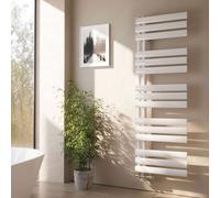 EMKE Radiateur de salle de bain tubulaire Tubes ovales Sèche-serviettes Chauffe-serviettes vertical Raccord latéral pour eau Blanc 143×40cm 484W sans thermoplongeur
